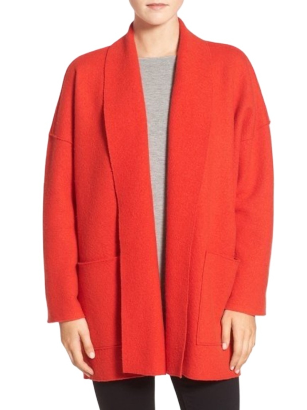 Eileen Fisher Open-Front Burnt Orange Boiled Wool Cardigan Size M